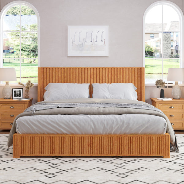 Reeded Wood Platform Bed Frame King