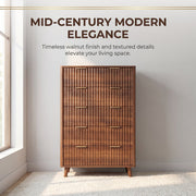 Walnut Fluted 5-Drawer Tall Dresser
