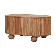 Fluted Mango Wood Oval Storage Coffee Table