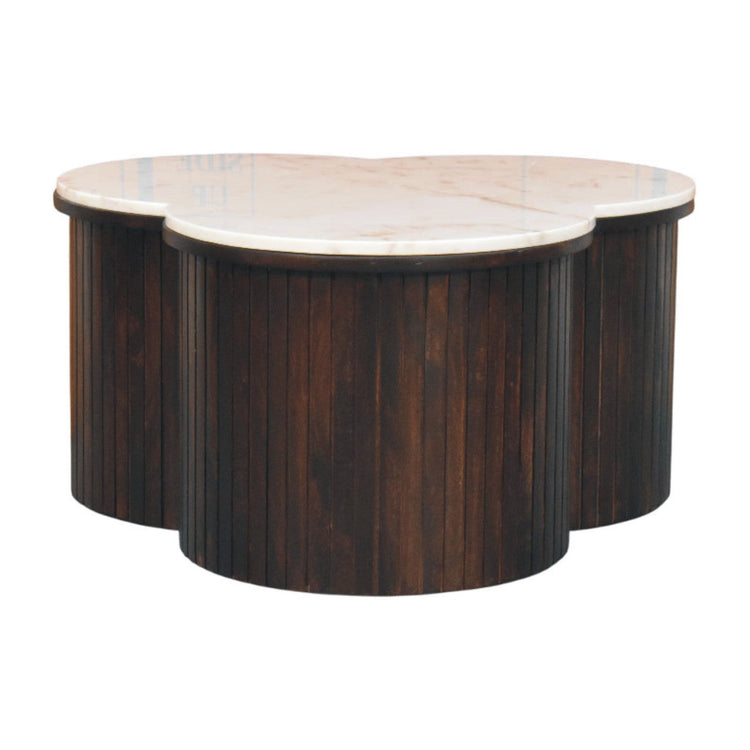 Fluted Mango Wood Marble-Top Coffee Table