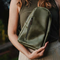 Vegetable-Tanned Leather Sling Backpack — Sage