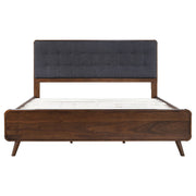 Walnut-Finish Tufted Upholstered King Platform Bed