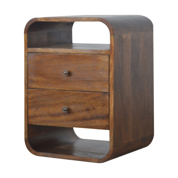 Curved Mango Wood 2-Drawer Nightstand