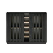Fluted Black Wood-Grain Liquor Cabinet