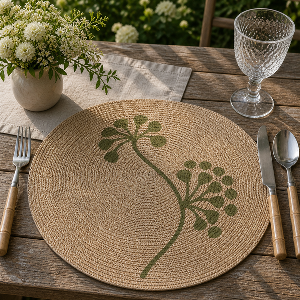 Floral Embroidered Seagrass Placemat Set