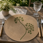 Floral Embroidered Seagrass Placemat Set