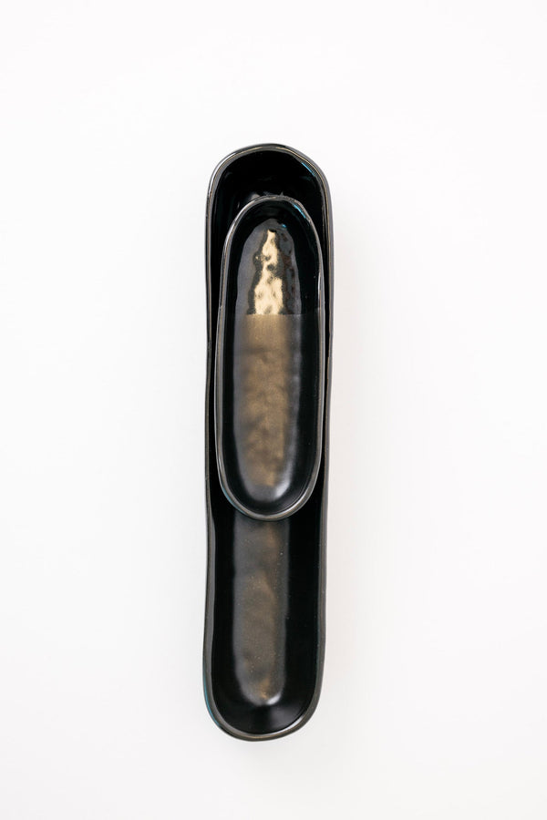 Glossy Black Ceramic Olive Bowl Set