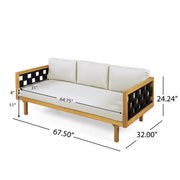 Close-up of acacia wood grain and teak-finish detail — Rope-Woven Acacia Outdoor Daybed