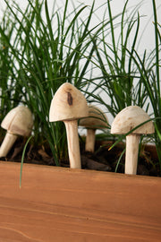 Hand-Carved Wood Mushroom Garden Stake