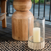 Clear Glass and Rattan Candleholder