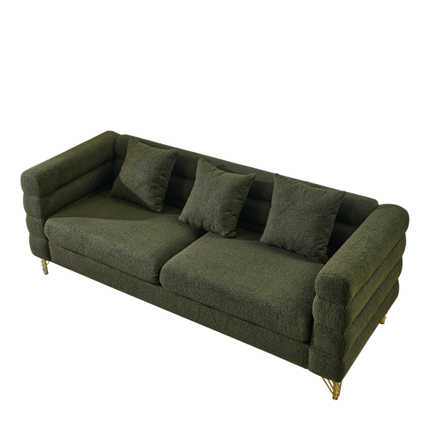 Boucle Channel-Arm Three-Seat Sofa — scale reference and proportion detail