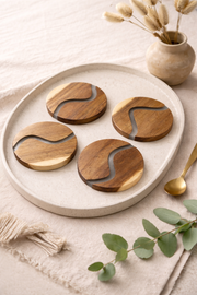 Wood & Clear Resin Coasters, Set of 4 in a styled home setting