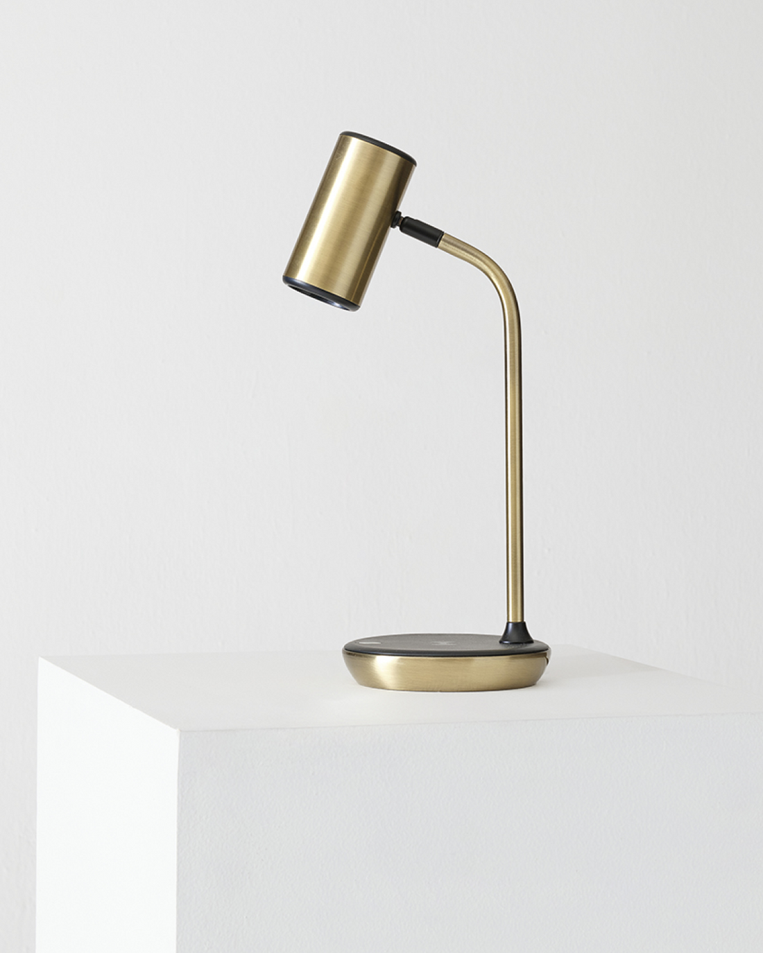 Brass LED Desk Lamp with Adjustable Shade & Wireless Charging