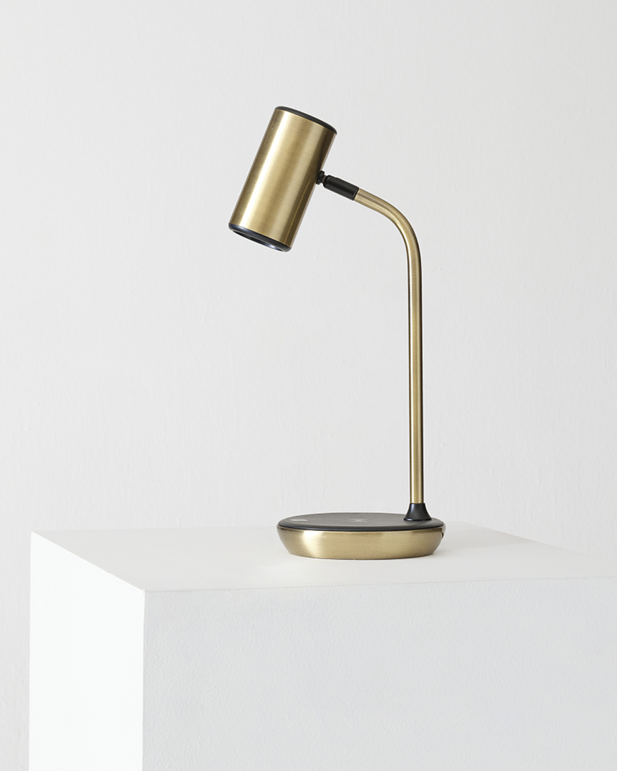 Brass LED Desk Lamp with Adjustable Shade & Wireless Charging