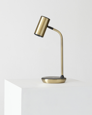 Brass LED Desk Lamp with Adjustable Shade & Wireless Charging