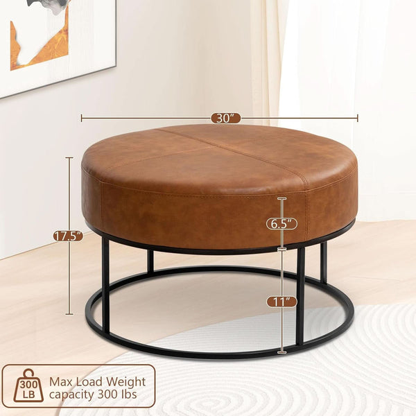 Round Leatherette Upholstered Ottoman