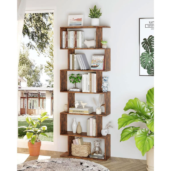 S-Curve Wood-Grain Bookcase Six Tier – book case (view 2) | Roost & Roam