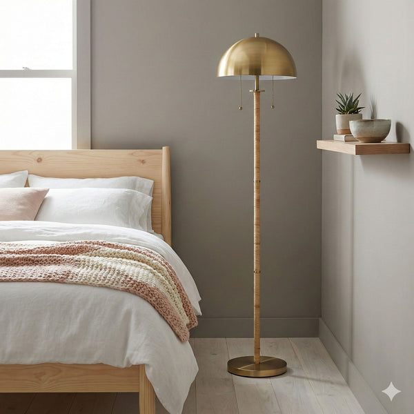 Allure Gold & Rattan Two-Light Floor Lamp