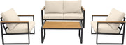4 Piece Patio Set With Coffee Table Beige Metal Frames And Washable Cushions