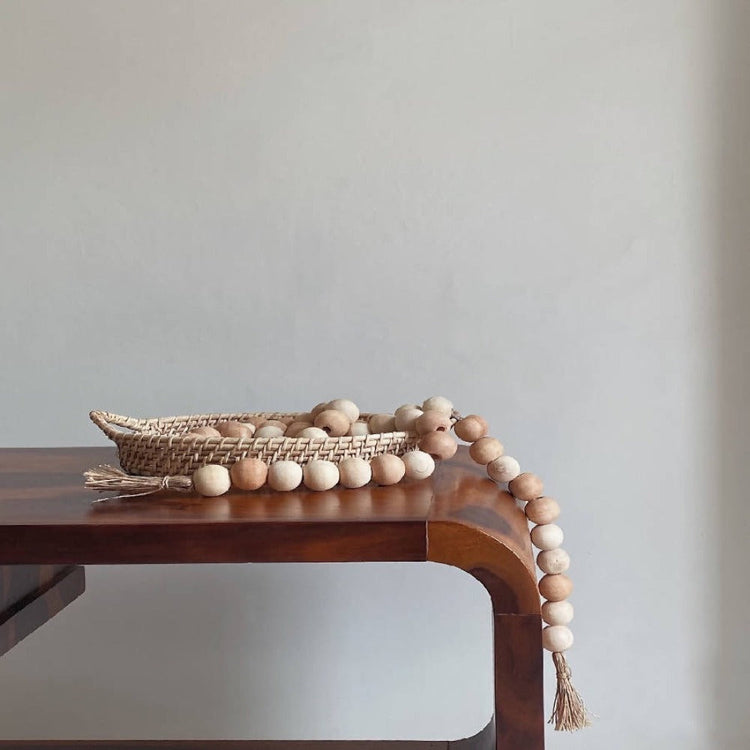 Wood Bead Jute Tassel Garland