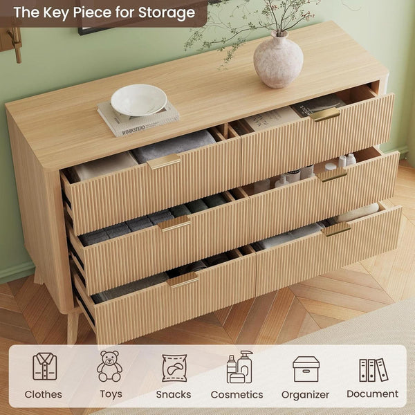 Fluted Oak-Finish Six-Drawer Dresser – chest (view 4) | Roost & Roam
