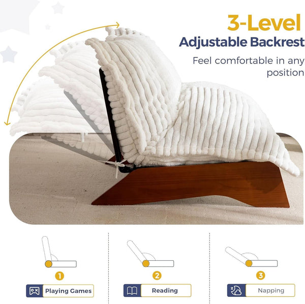 Beige Upholstered Living Room Chair Adjustable Backrest