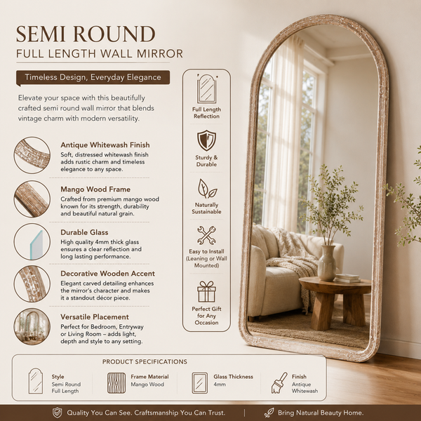 Arched Mango Wood Full-Length Mirror