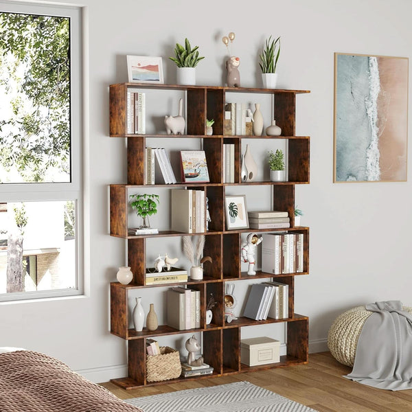 S-Curve Wood-Grain Bookcase Six Tier – book case (view 5) | Roost & Roam