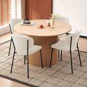 47 Inch Round Dining Table Set Beige Oak Boucle Padded Seating