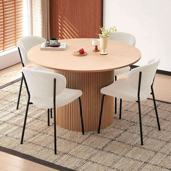 47-Inch Round Oak Dining Set with Bouclé Seating