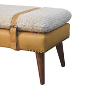 Boucle Leather Strap Upholstered Bench