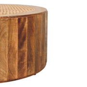 Round Mango Wood Rattan Coffee Table