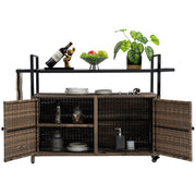 Woven Wicker Outdoor Bar Cart — back and side profile detail