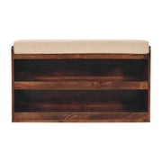 Mango Wood Linen-Top Shoe Storage Bench
