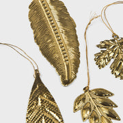 Brass Botanical Leaf Ornaments, Set of 6