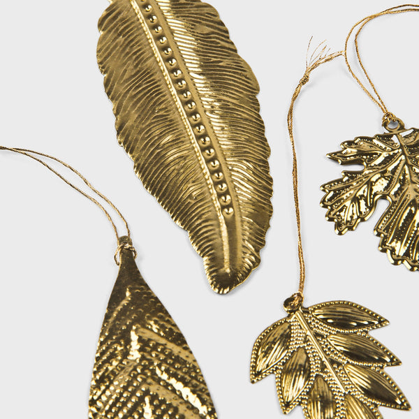 Brass Botanical Leaf Ornaments, Set of 6