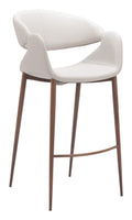 Beige Faux Leather Curved Barstool, Walnut Legs