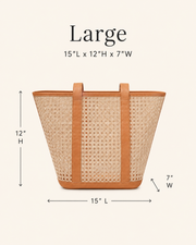 Leather Trim Cane Weave Carryall Bag