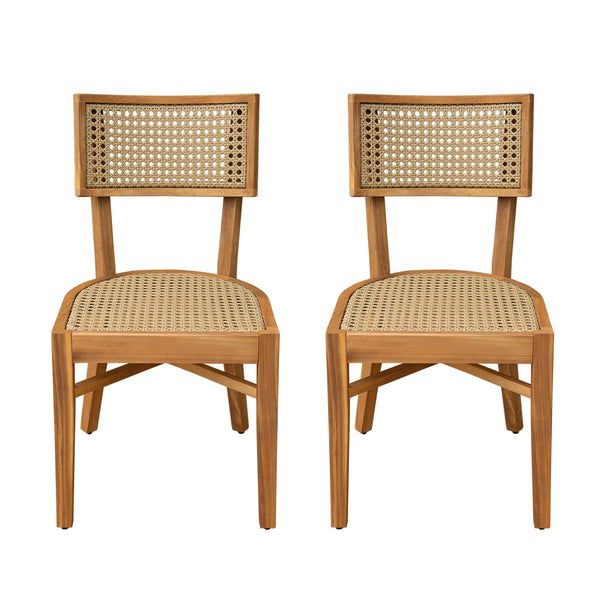 Acacia Wood Wicker Outdoor Dining Chair Set