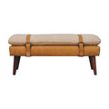 Boucle Leather Strap Upholstered Bench