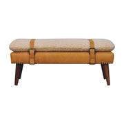Boucle Leather Strap Upholstered Bench