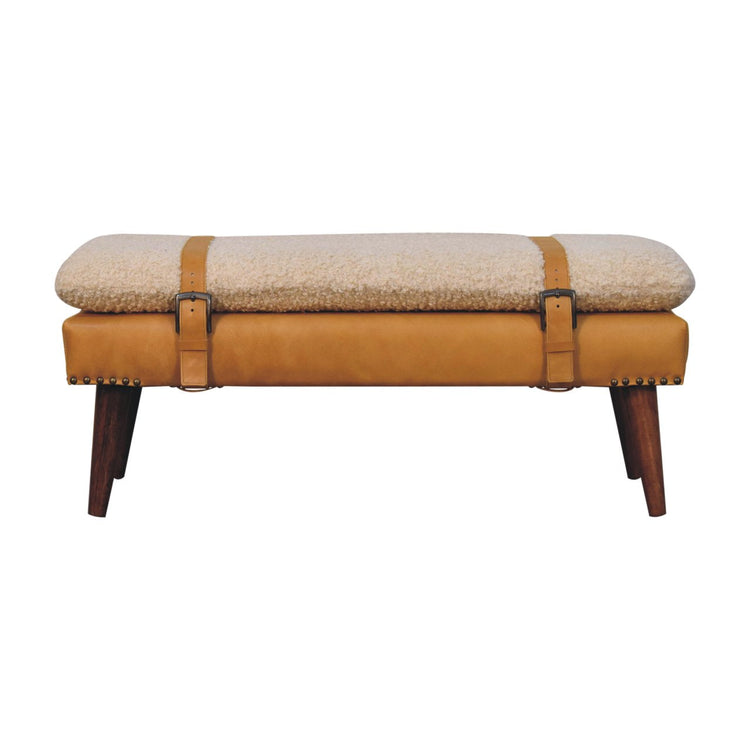 Boucle Leather Strap Upholstered Bench