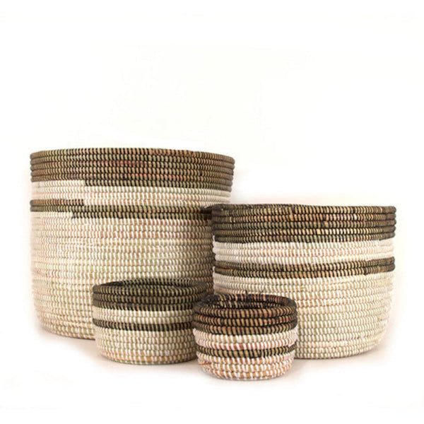 Black & White Striped Woven Storage Basket