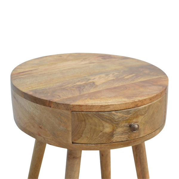 Round Mango Wood Nightstand
