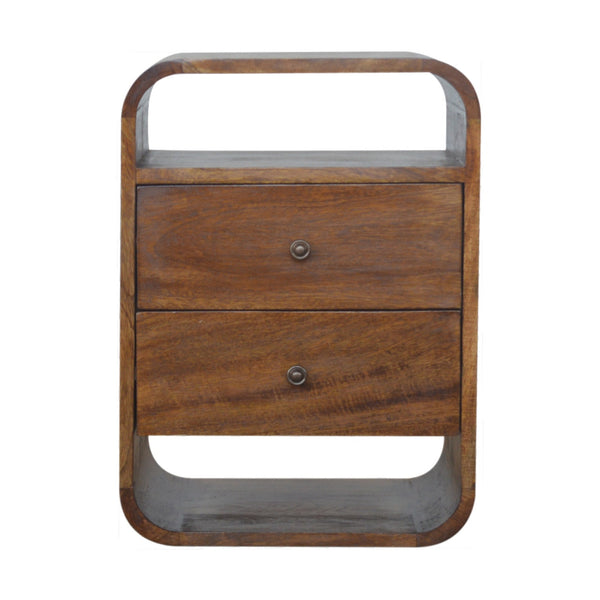 Curved Mango Wood 2-Drawer Nightstand