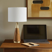 Cone Base Brass and Wood Table Lamp