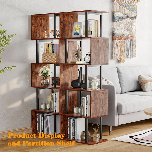 S-Curve Wood-Grain Six-Tier Bookshelf – book case (view 5) | Roost & Roam