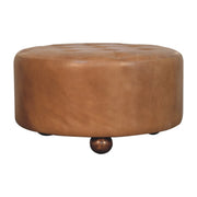 Tufted Buffalo Hide Round Ottoman
