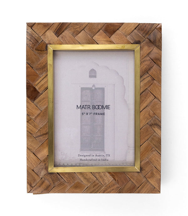 Herringbone Wood Brass Inlay Picture Frame