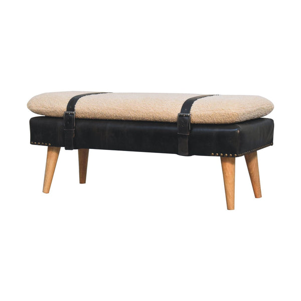 Bouclé Leather Upholstered Bench